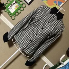 レトロ古着 チェック柄×黒ベロア 長袖シャツ ヴィンテージ 古着