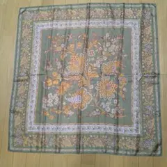 ち*る様 花柄 グリーンスカーフ 約86✕86