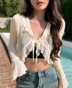 Dazy アイボリー クロップドカーディガン