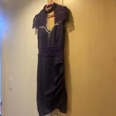 紫のレース袖タイトドレス ほぼ新品
