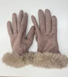 ブラウンファー付きウール手袋