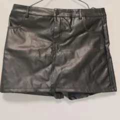 フェイクレザー ショートパンツスカート ブラック Lサイズ