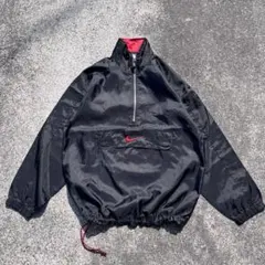 NIKE 銀タグ 90s ハーフジップ センターロゴ 黒 刺繍ロゴ ドローコード