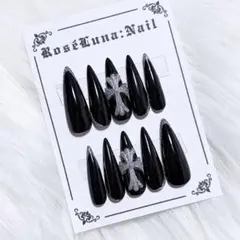 現品†☽黒 シルバーラメ フレンチ 地雷ギャルシズニルックグランジ クロムネイル