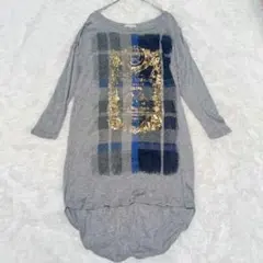 ensuite エンスウィート M チュニック ワンピ グレー チェック 金ロゴ