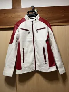 Shaweigi シングルライダースジャケット XL ホワイト/レッド