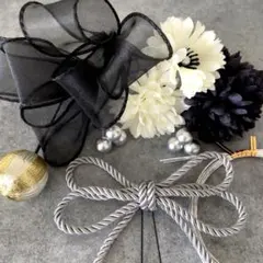 髪飾り　成人式　卒業式　和装　振袖　七五三　シルバー　ブラック　白　りぼん