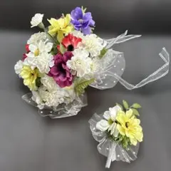 ※　ブーケ　ブートニア　ウエディング　造花　ラウンドブーケ　かわいい　華やか