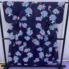 Y★2683★ 浴衣 夏着物 ゆかた 紺色 水色 ピンクの柄 小さい