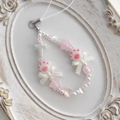 ビーズストラップ　y2k チャーム　ピンク　ねこ　リボン　コレクトブック　韓国