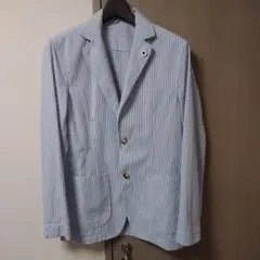 極美品 ラルディーニ シアサッカー テーラードジャケット 近年モデル 46 春夏 LARDINI (ラルディーニ) シアサッカー 無地 シングル ジャケット