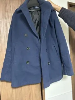 ネイビー ウール ピーコート ダブルブレスト