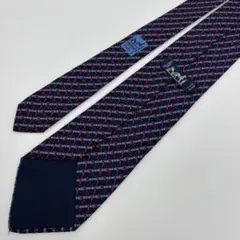 HERMES ネクタイ 総柄 幾何学模様 ネクタイ ネイビー SILK 100%