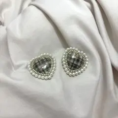 チェックハートピアス(ハンドメイド)