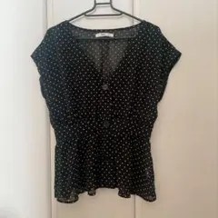 GRL 黒ドット柄ノースリーブブラウス M