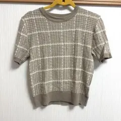 I-SOOK ベージュ チェック柄 半袖ニットのサムネイル