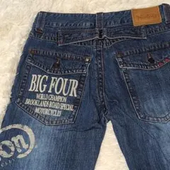 【美品】Norton デニムパンツ ペイント 刺繍 牛革 金具