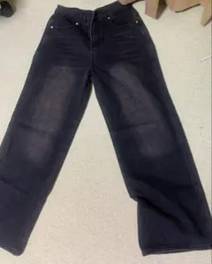 ブラックワイドレッグデニムパンツ　M