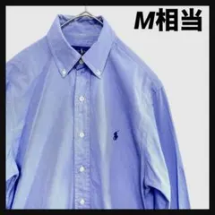 美品 ラルフローレン オックスフォードシャツ 青 BD 刺繍 M相当 ポニー