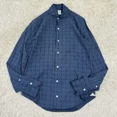 【美品】　フィナモレ38 ブルー フィナモレ FINAMORE 38 S〜M リネン 麻 カジュアル シャツ ブルー系