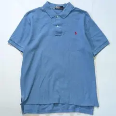 Ralph Lauren ラルフローレン 赤刺繍ロゴ 半袖ポロシャツ 青 ブルー