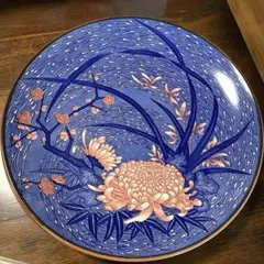 菊と梅の模様　装飾大皿　青　大皿　丸皿　オードブル