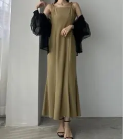 週末セール‼️Louereリボンセミマーメイドキャミワンピース （ダークベージュ）