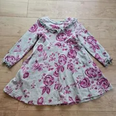 ☆hakka kids☆グレー×パープル花柄フリルワンピース☆美ライン美品☆