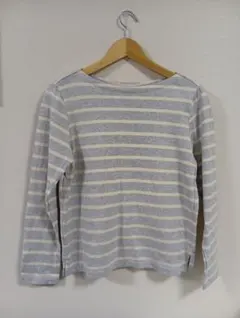 【ユニクロ】長袖ボートネック S ボーダーTシャツ　グレー レディース