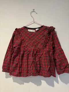 ZARA キッズ チェック柄 フリル付き長袖シャツ