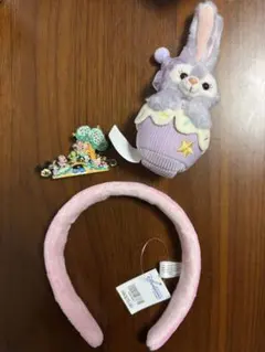 香港ディズニー　ステラルー　カチューシャ　ダッフィーフレンズピンバッジセット