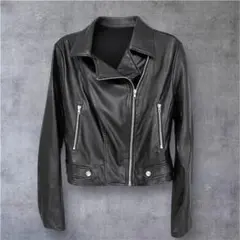 フェイクレザー ライダースジャケット ブラック ショート丈 ダブル風　Mサイズ