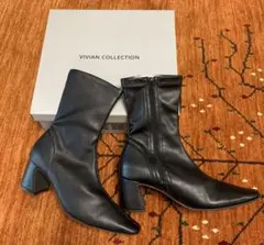 VIVIANスクエアトゥチャンキーヒールストレッチミドルブーツＬのサムネイル