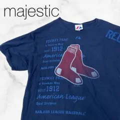 ★【マジェスティック】トップスTシャツ半袖ブルー×プリントスポーツアウトドアのサムネイル