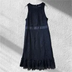 バナナリパブリック 総レース ワンピース ノースリーブ フリル裾 ドレス M