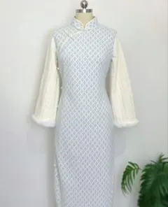 ホワイト チャイナドレス フリース袖