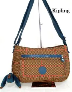 Kipling キプリング　ショルダーバッグ　チェック柄　モンキーチャーム付き