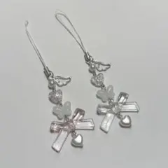 ビーズキーホルダー ピンク 白 リボン ハート コレクトブック