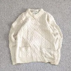 00s Vintage ケーブル編みニット 白 S アイルランド アメカジ 古着