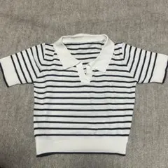 【GRL】襟付きボーダー柄ショート丈ニットトップス M