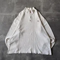 90s Polo ハーフジップコットンプルオーバー XXL 白 A107