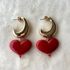 赤 ハート ゴールド ピアス