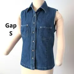 Gap キャップ デニム ノースリーブ ベスト スナップボタン Sのサムネイル