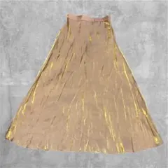 サテン調 ロングフレアスカート フェミニン Aライン 光沢 ビンテージ風