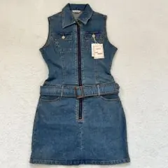 Y2K デニムワンピース フロントジップ 00s 平成レトロ ジャンスカ ミニ丈