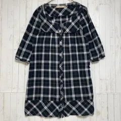 ●ピンクアドベ　タータンチェック チュニック ワンピース　綿100％　七分袖　M