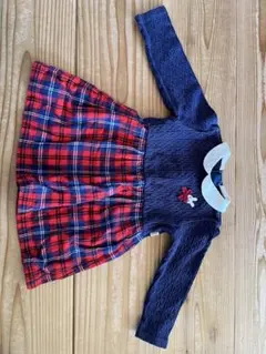 ミキハウス　ネイビーと赤のチェック ワンピース 90cm