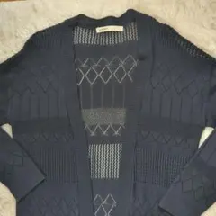 アズノウアズ 透かし編み ロング カーディガン ネイビー フリーサイズ