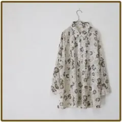 ノンモラル ブラウス 花柄 ロールアップ袖 ベージュ系 M~L やや透け感あり