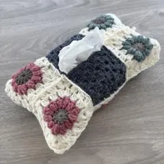 ハンドメイド花柄かぎ針編みティッシュケース